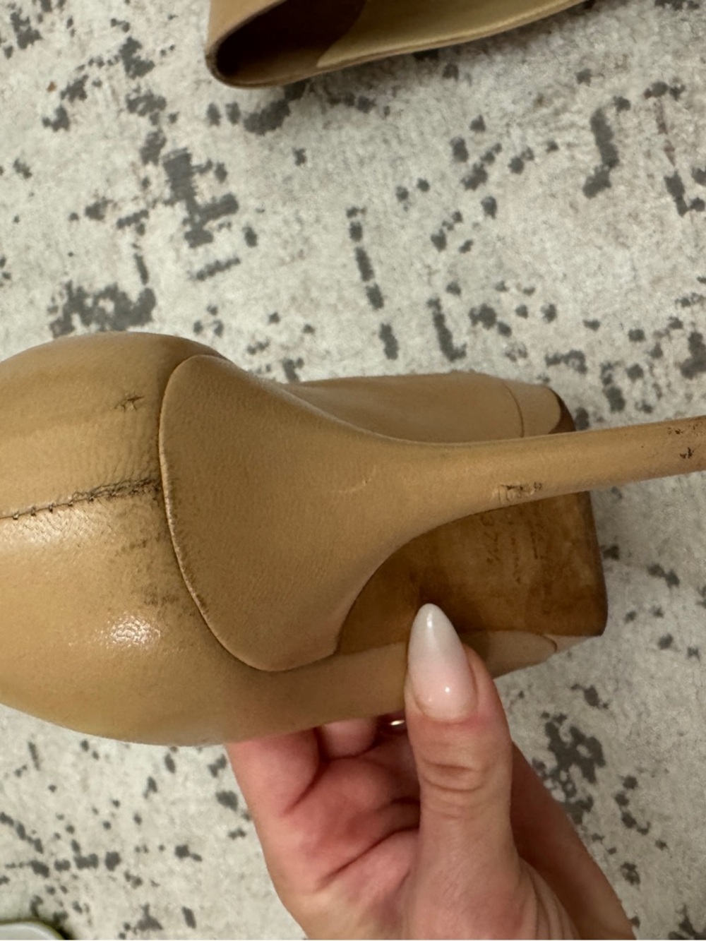 Jimmy Choo Beige Peep-Toe Leather Pumps - Picture 7 of 8